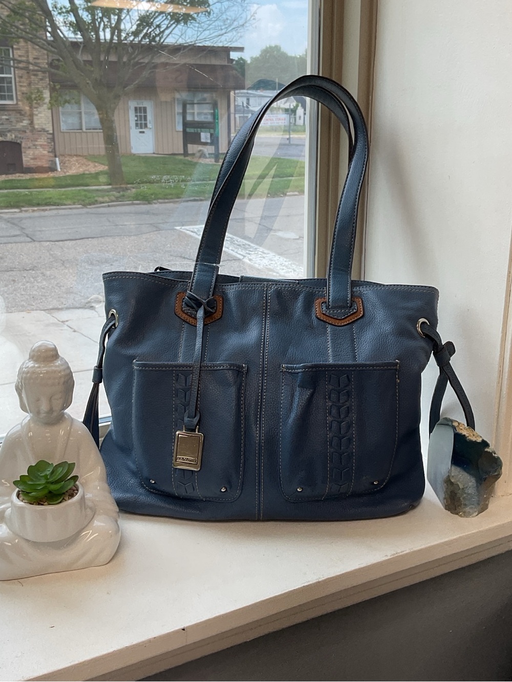 Tignanello Blue Leather Shoulder Tote